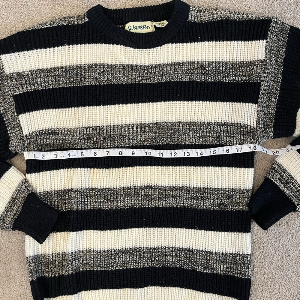St. John’s Bay Women’s L Tall Striped Knit Sweater Black White Gray Crewneck - Picture 4 of 13